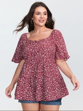 BloomChic Floral Print Sweetheart Neck Blouse size 1X (14-16)